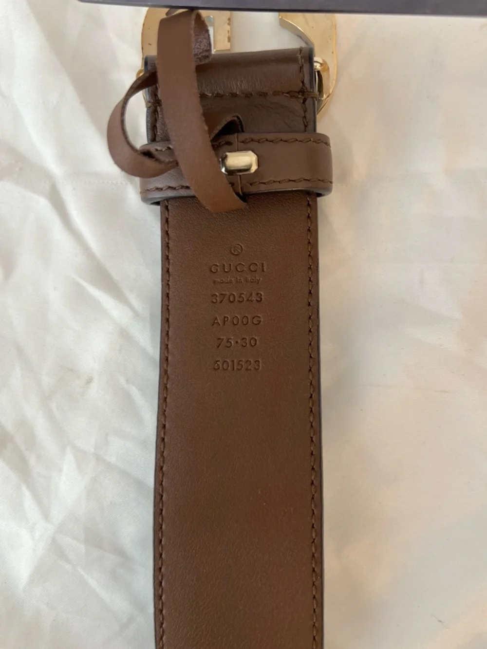 Gucci Brown Leather Belt with Gold Double GG Buckle - Picture 7 of 9